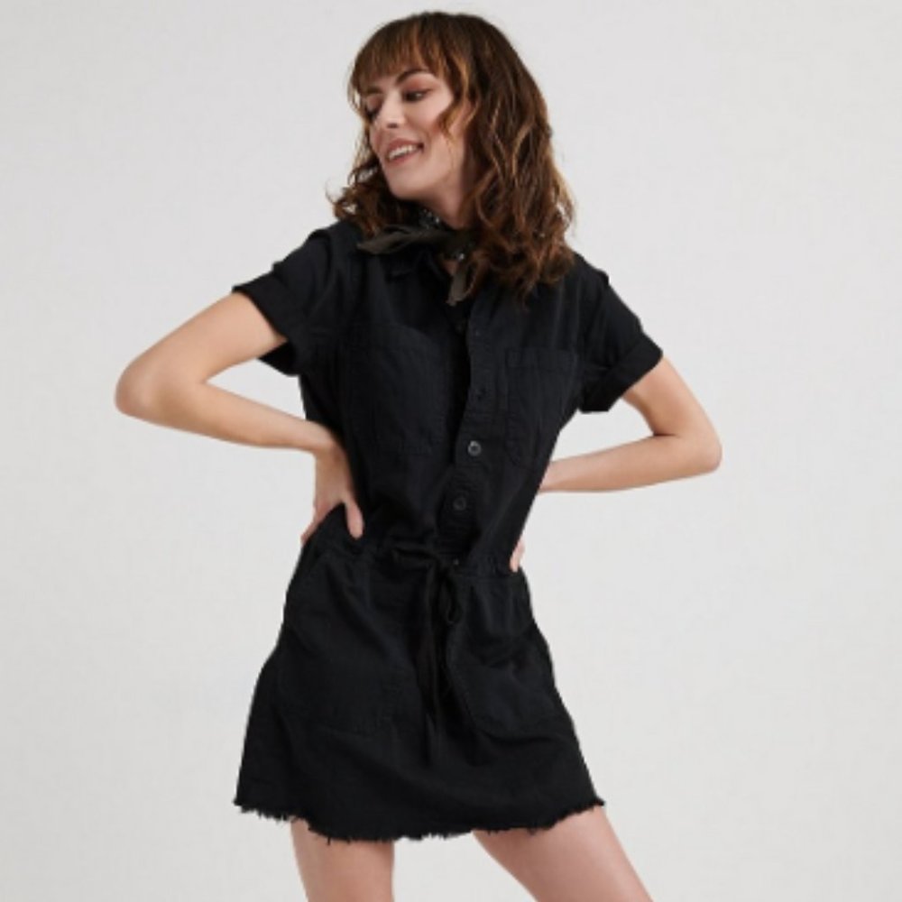 Lucky Brand Short Sleeve Black Draw String Dress Small